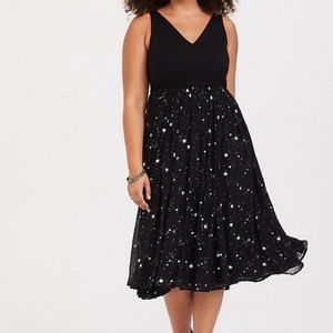 Sleeveless Black Star Print Midi Dress